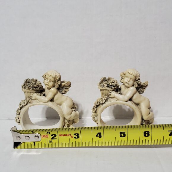 Vintage Angel Cherub Napkin Rings Set 80s 90s Angels Towel Ring Floral Cupid - Picture 9 of 9